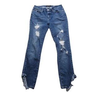 Judy Blue Women‎ Blue Skinny Fit High Rise Stretch Distressed Denim Jeans 3/26 #